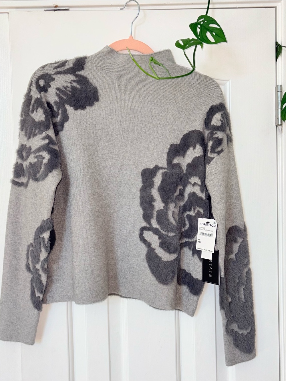 NWT 1.STATE Gray Floral Mock-Neck Sweater size XS